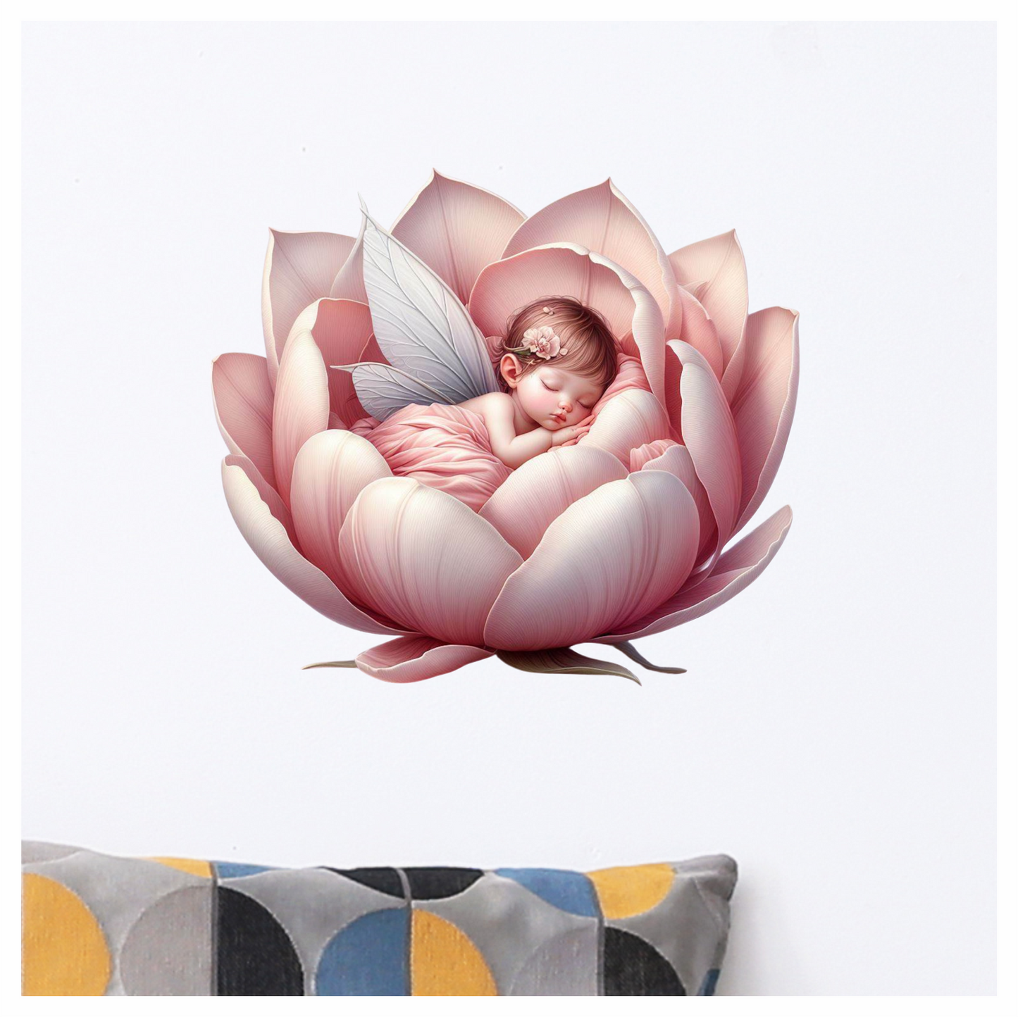 Baby fairy in a pink flower vinyl sticker decal