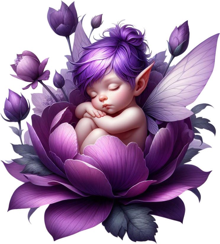 Baby fairy in a purple flower vinyl sticker decal