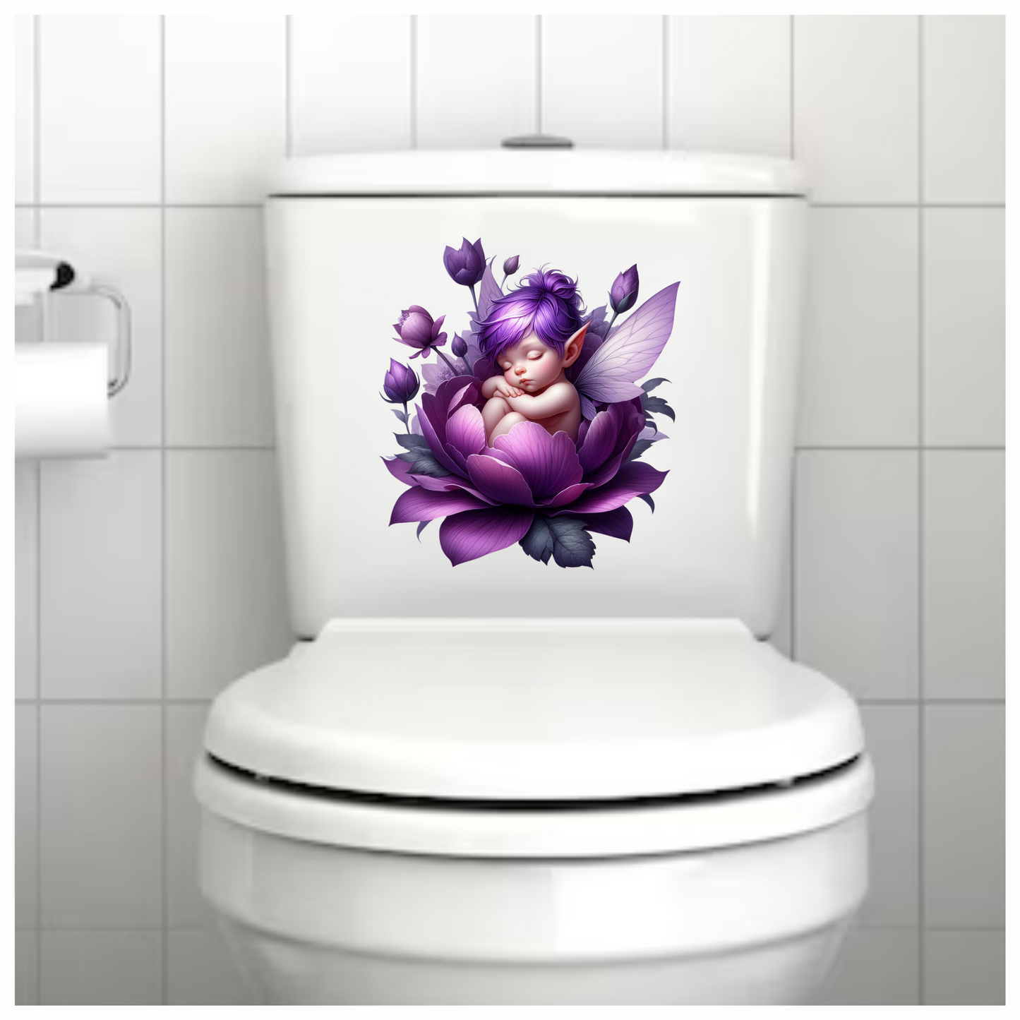 Baby fairy in a purple flower vinyl sticker decal