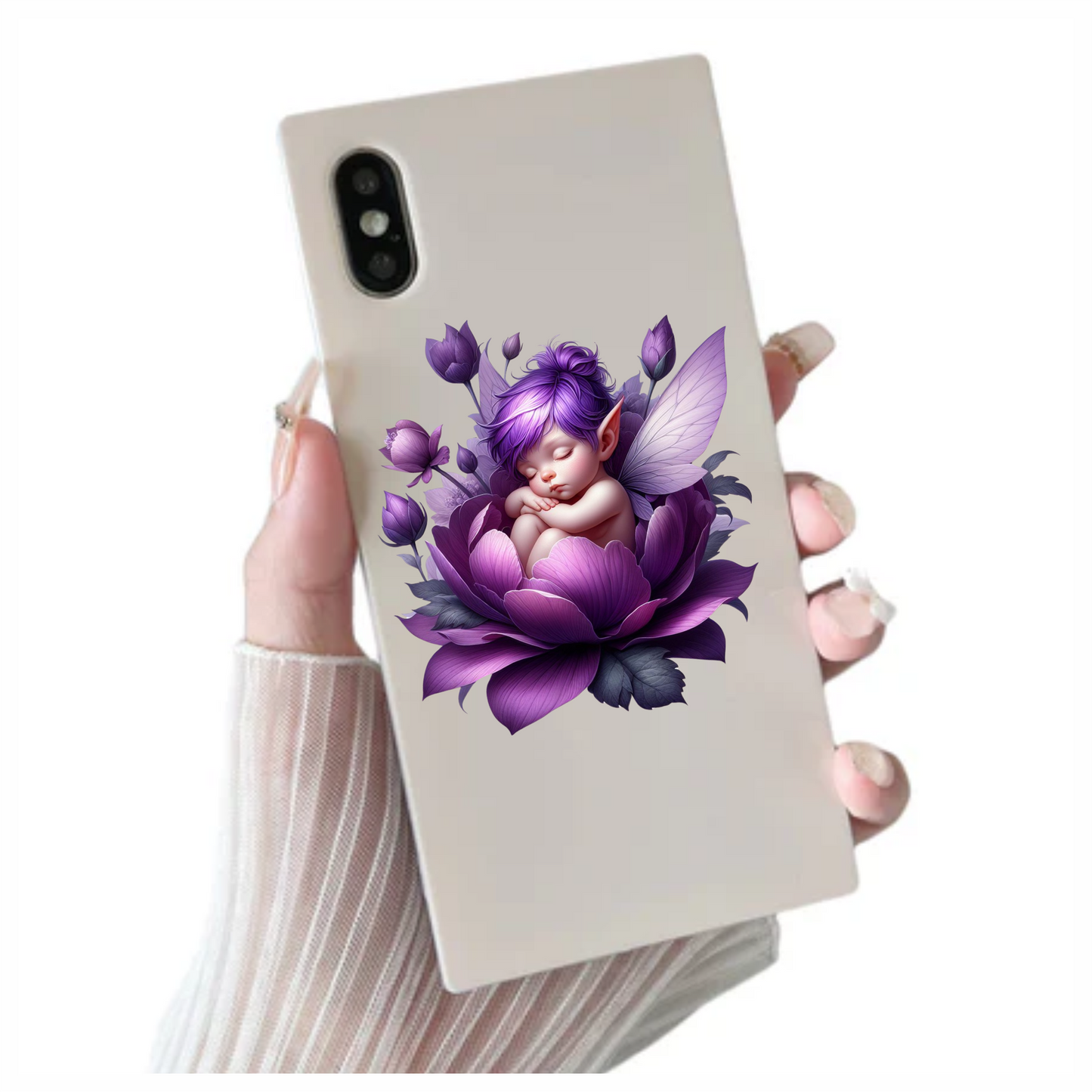 Baby fairy in a purple flower vinyl sticker decal