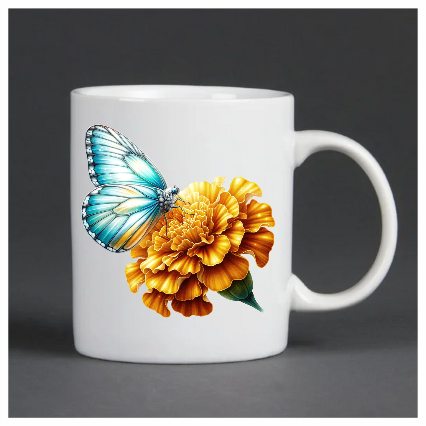 Teal butterfly on a yellow flower vinyl sticker decal