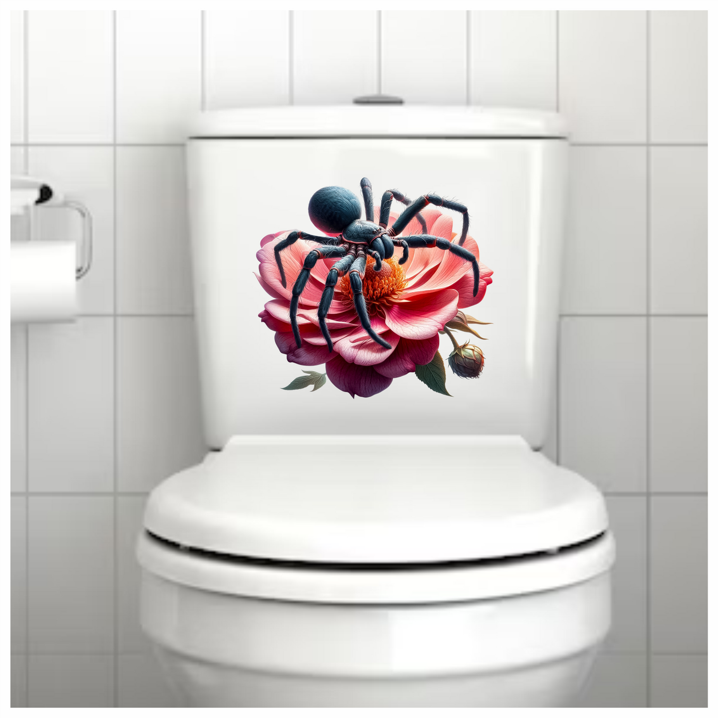 Huntsman spider on a pink flower vinyl sticker decal