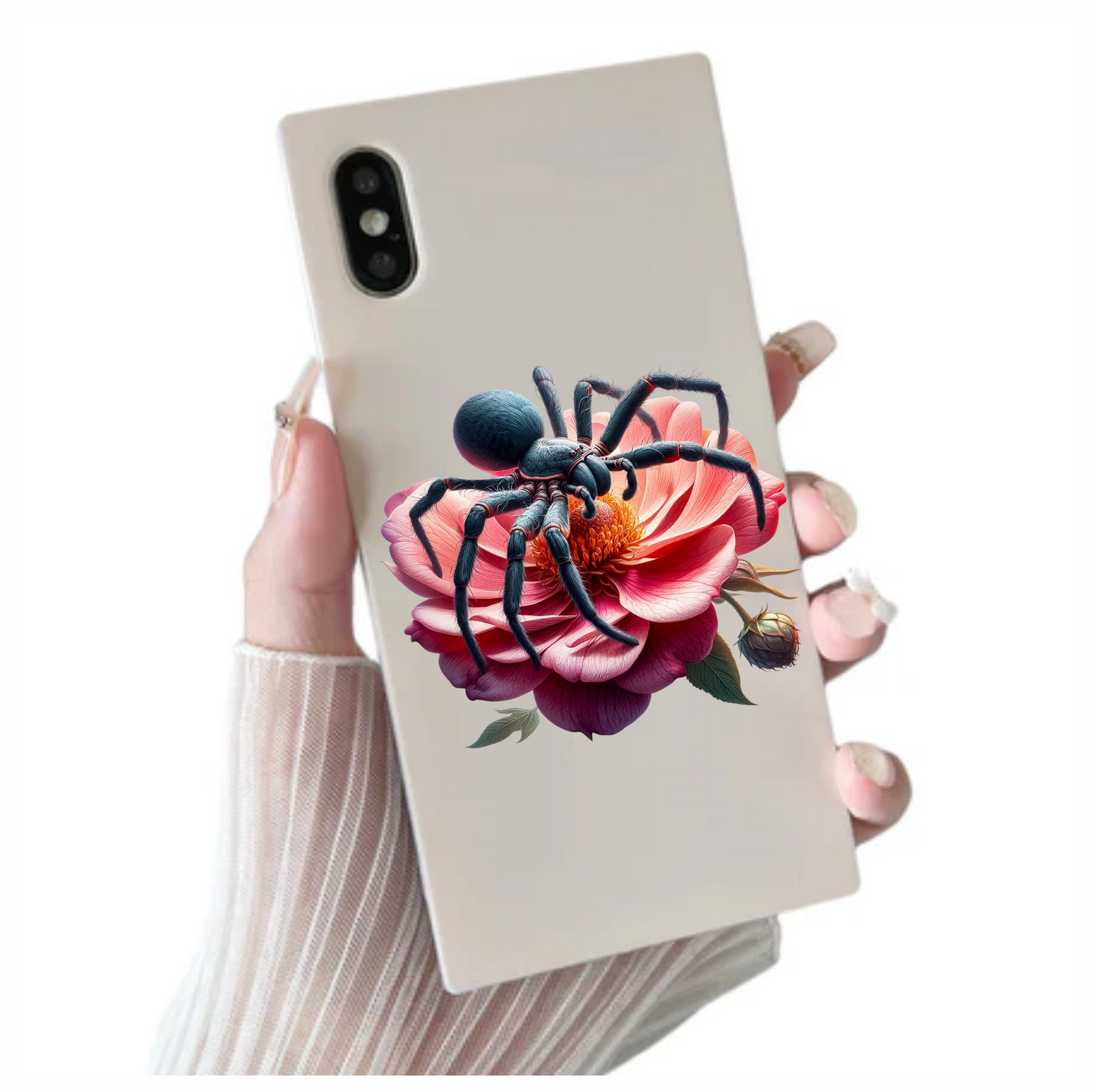Huntsman spider on a pink flower vinyl sticker decal