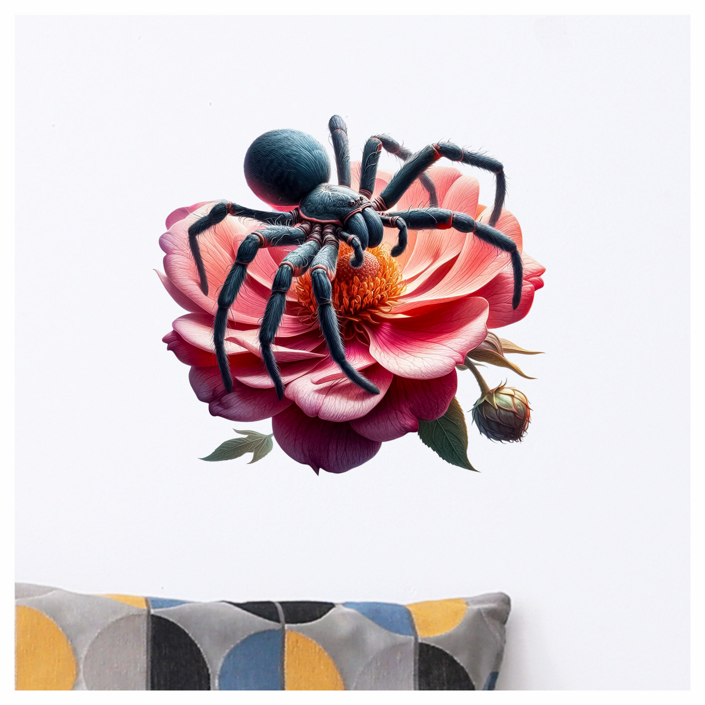 Huntsman spider on a pink flower vinyl sticker decal