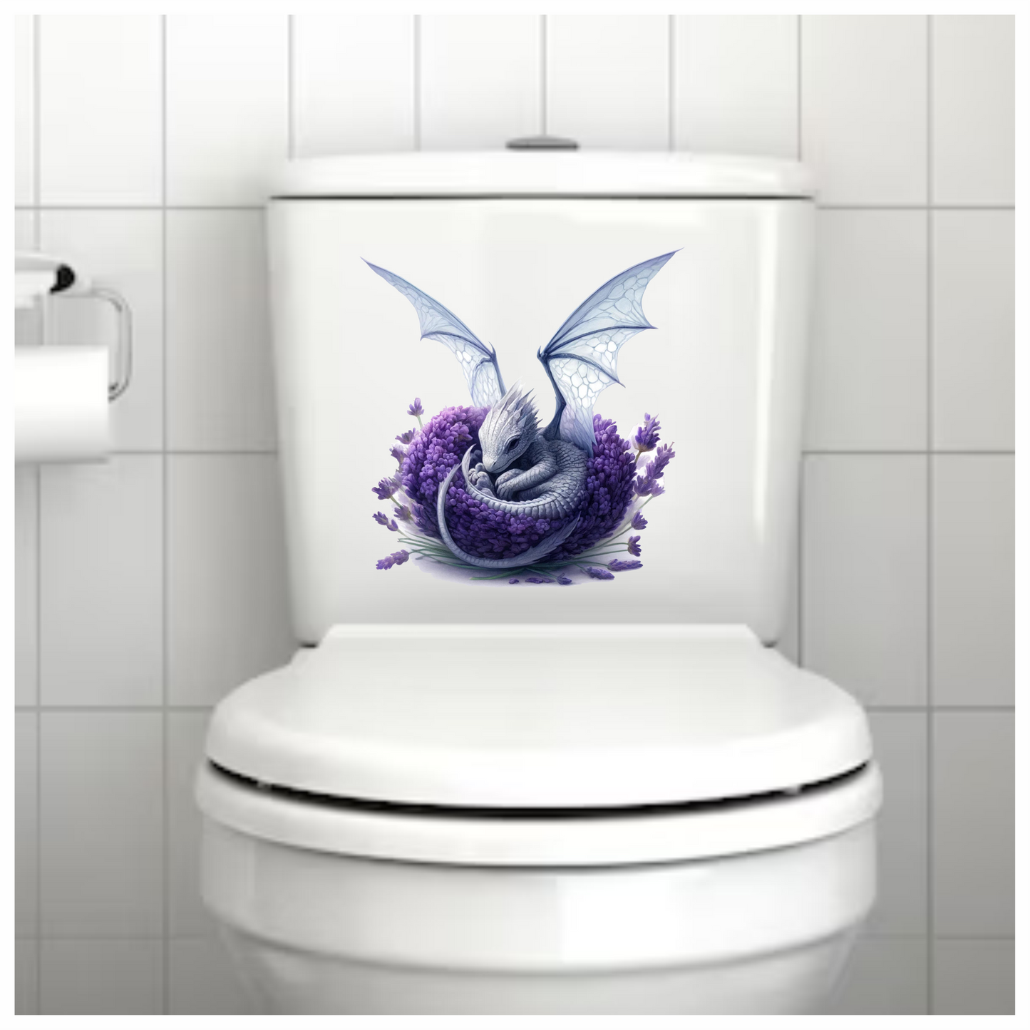 Purple baby dragon on lavender flower vinyl sticker decal
