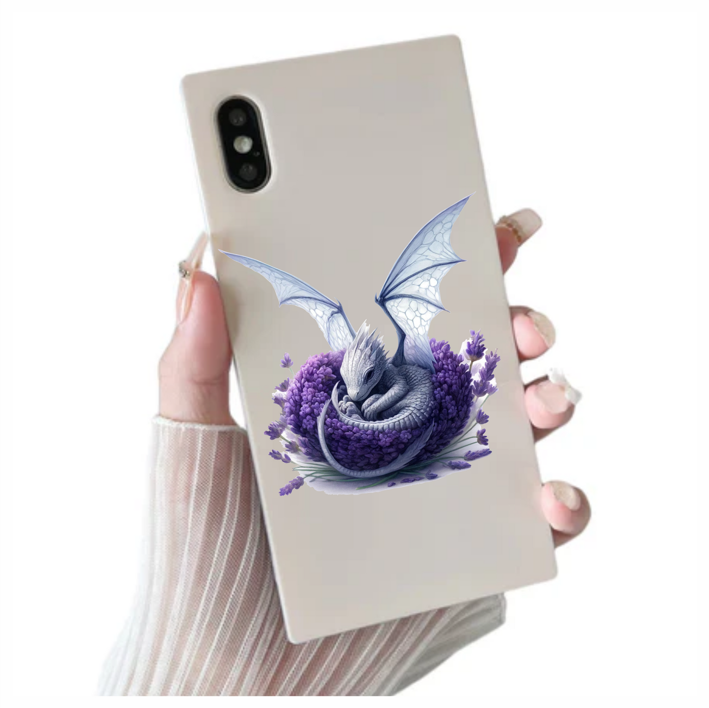 Purple baby dragon on lavender flower vinyl sticker decal