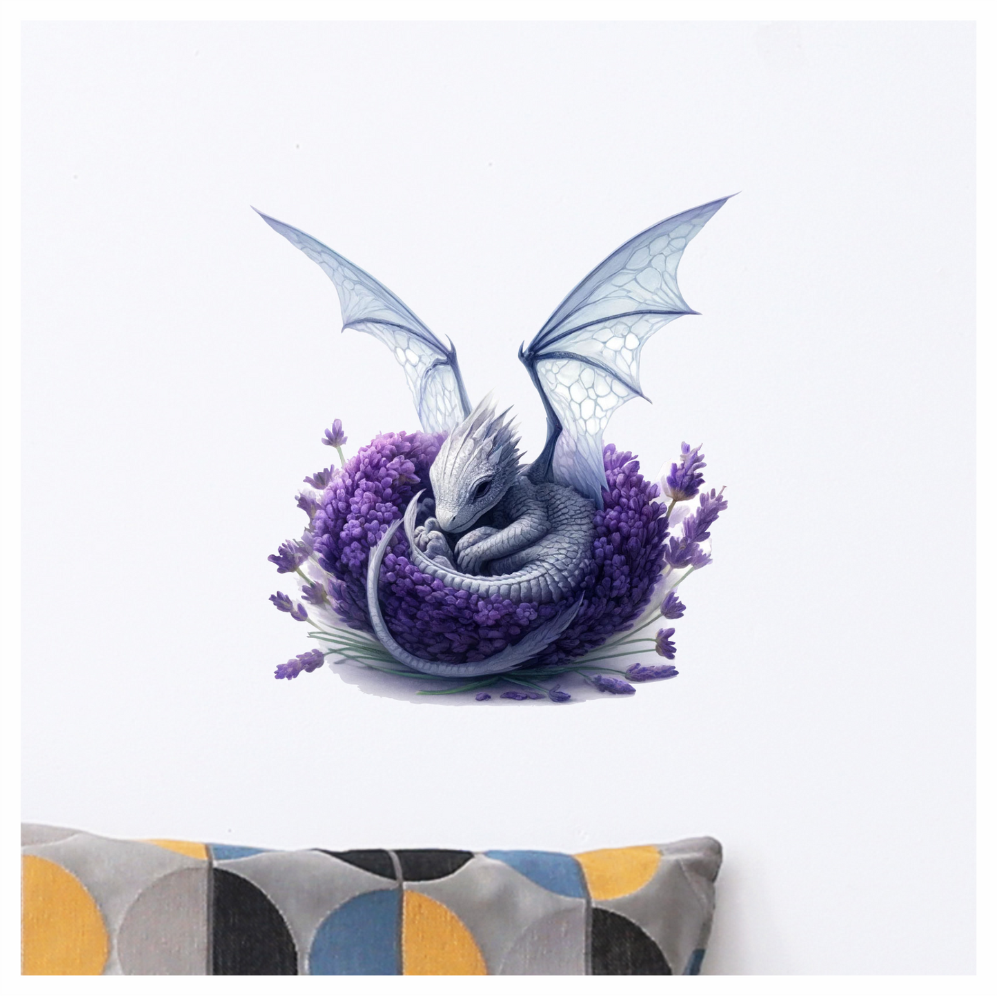 Purple baby dragon on lavender flower vinyl sticker decal