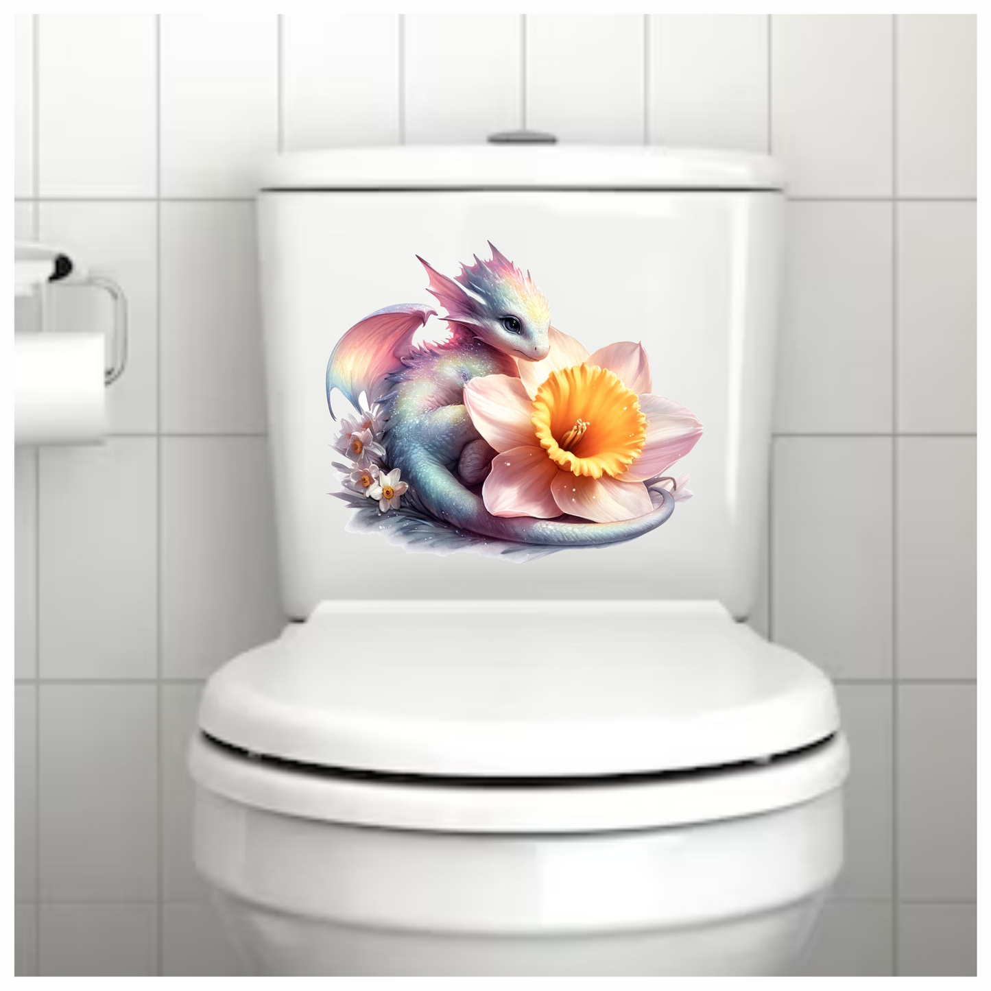 Baby dragon on pink flower vinyl sticker decal