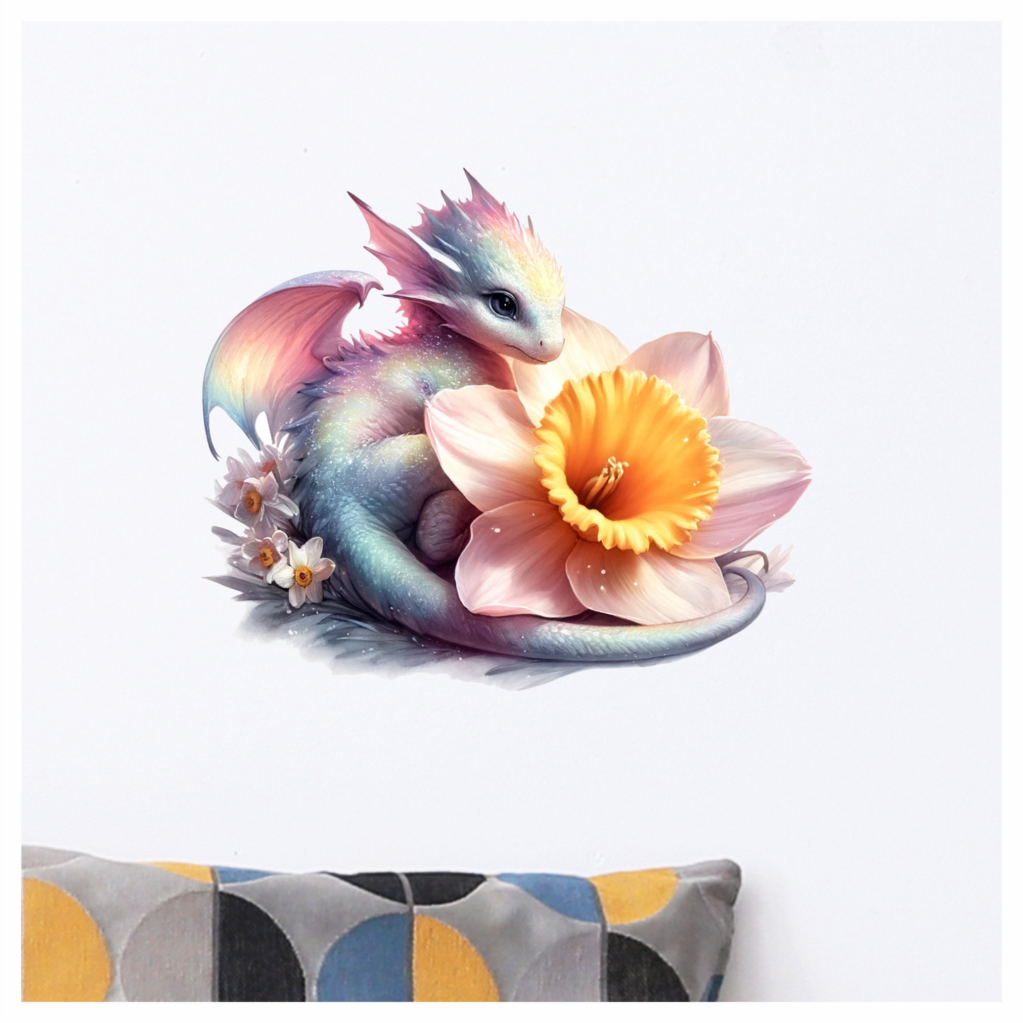 Baby dragon on pink flower vinyl sticker decal