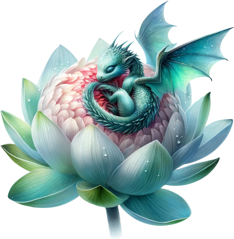 Teal dragon sleeping on a turquoise flower vinyl sticker decal