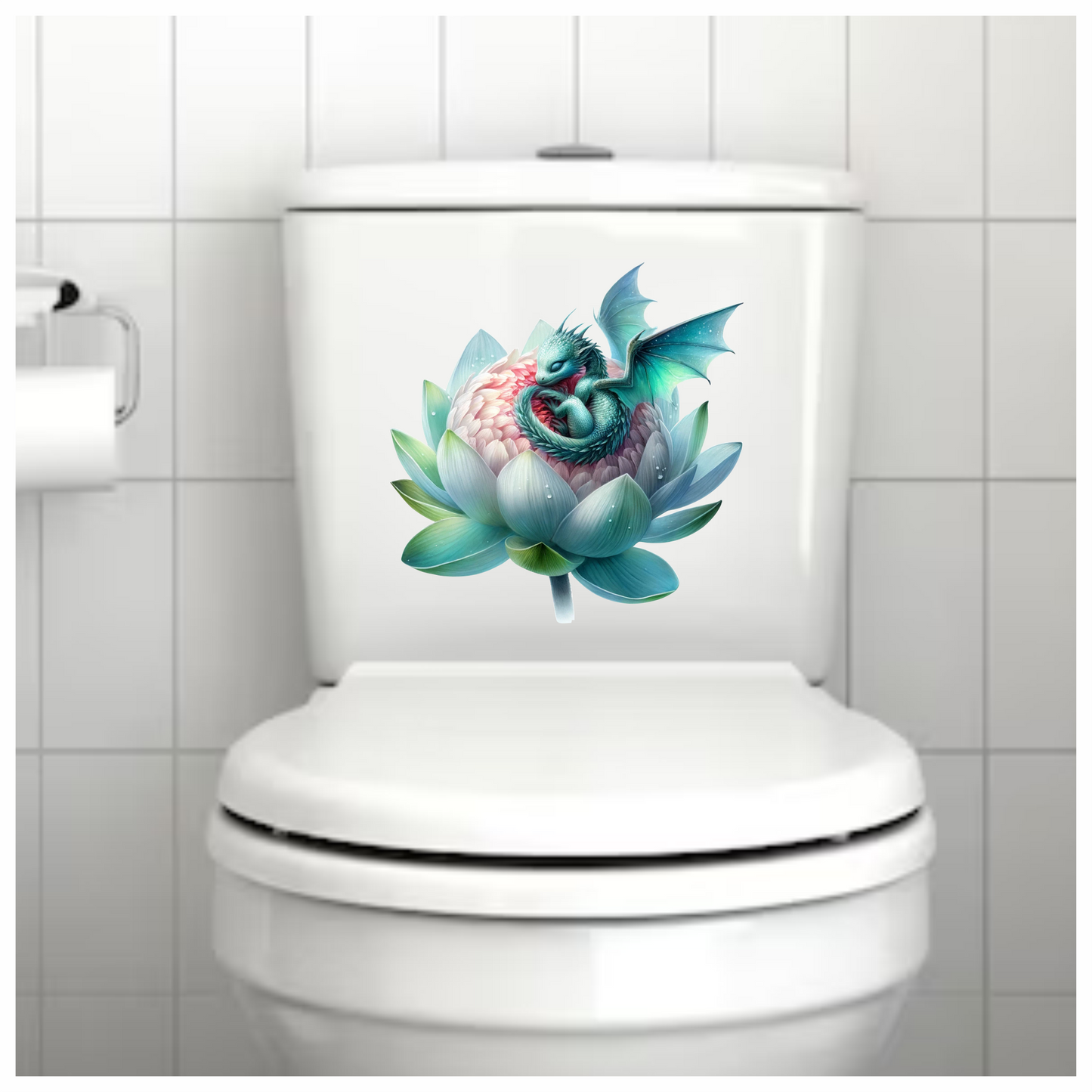Teal dragon sleeping on a turquoise flower vinyl sticker decal