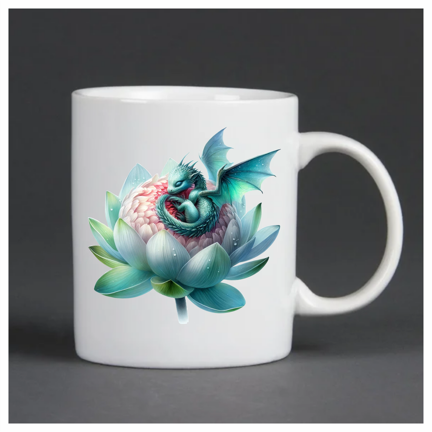 Teal dragon sleeping on a turquoise flower vinyl sticker decal