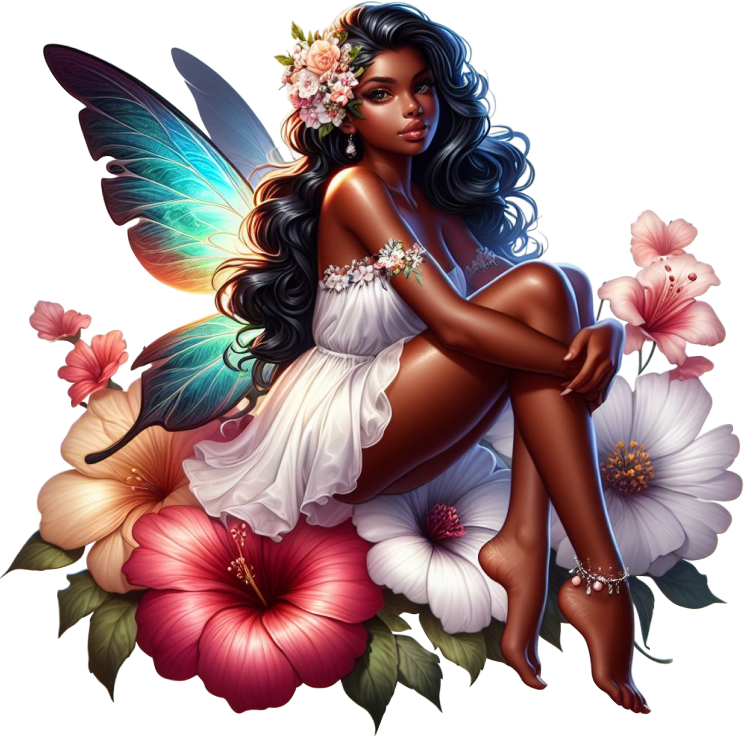 Colourful fairy sitting on flowers vinyl sticker decal