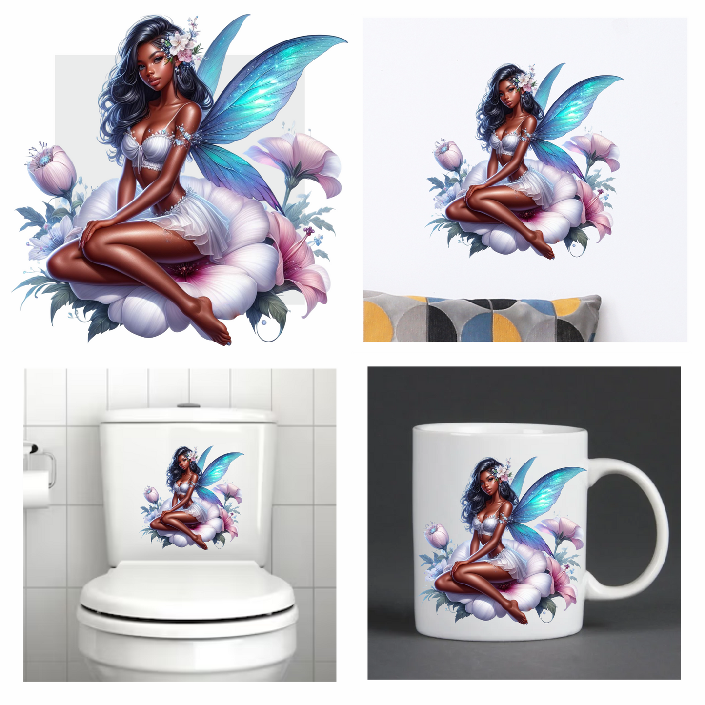 Beautiful fairy sitting on flower vinyl sticker decal