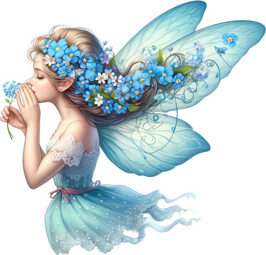 Elegant light blue fairy holding flower vinyl sticker decal