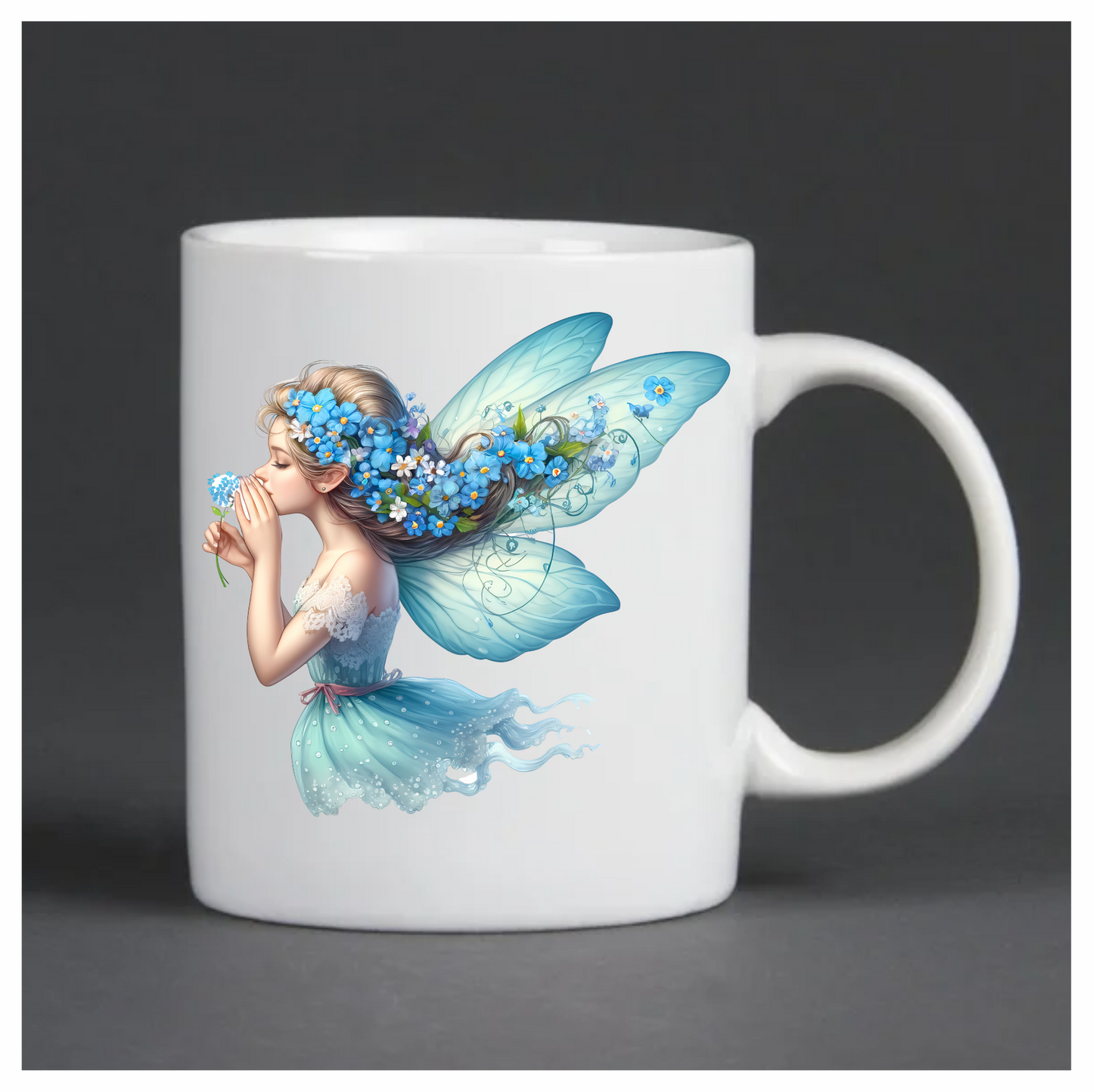 Elegant light blue fairy holding flower vinyl sticker decal