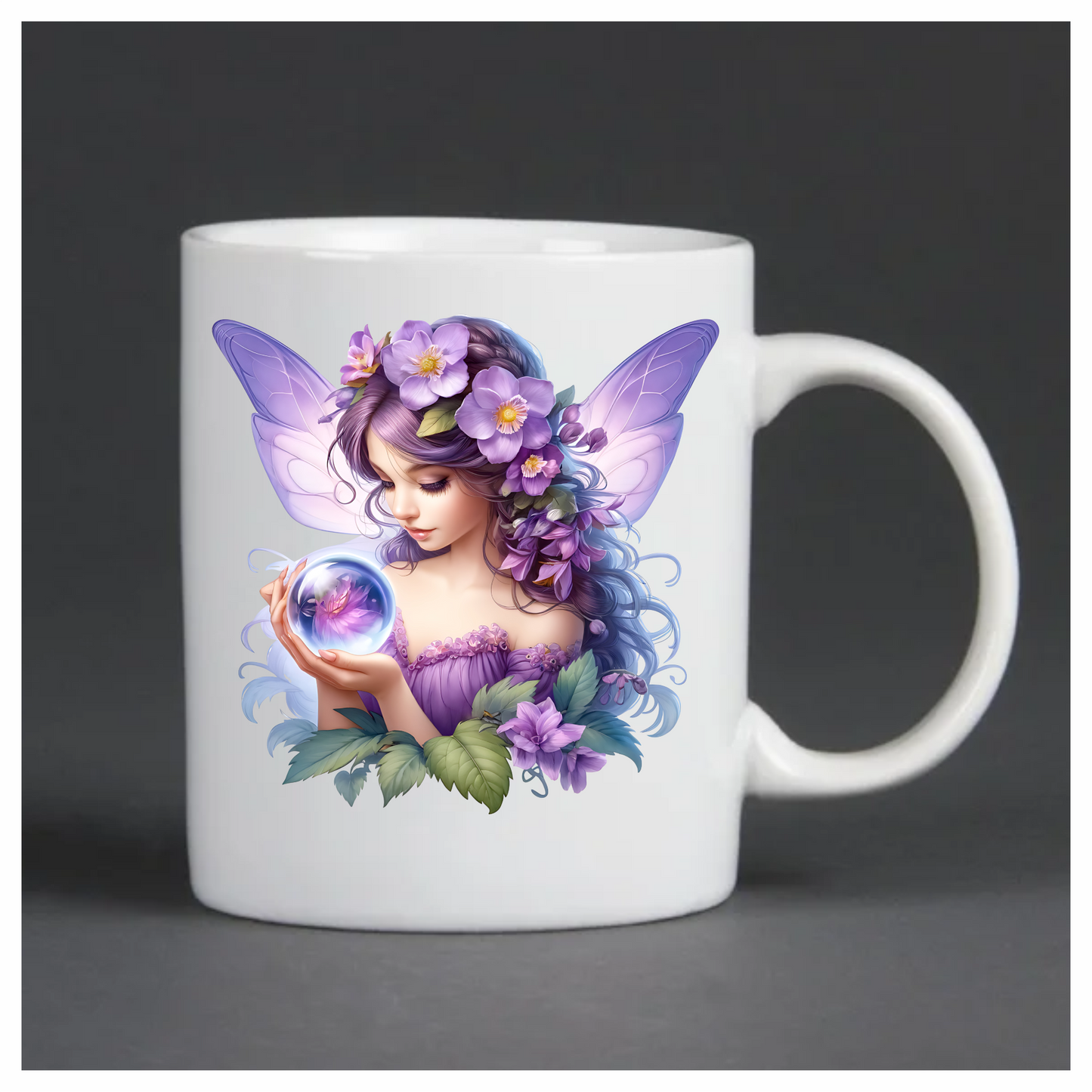 Elegant purple fairy holding flower in a crystal ball vinyl sticker decal