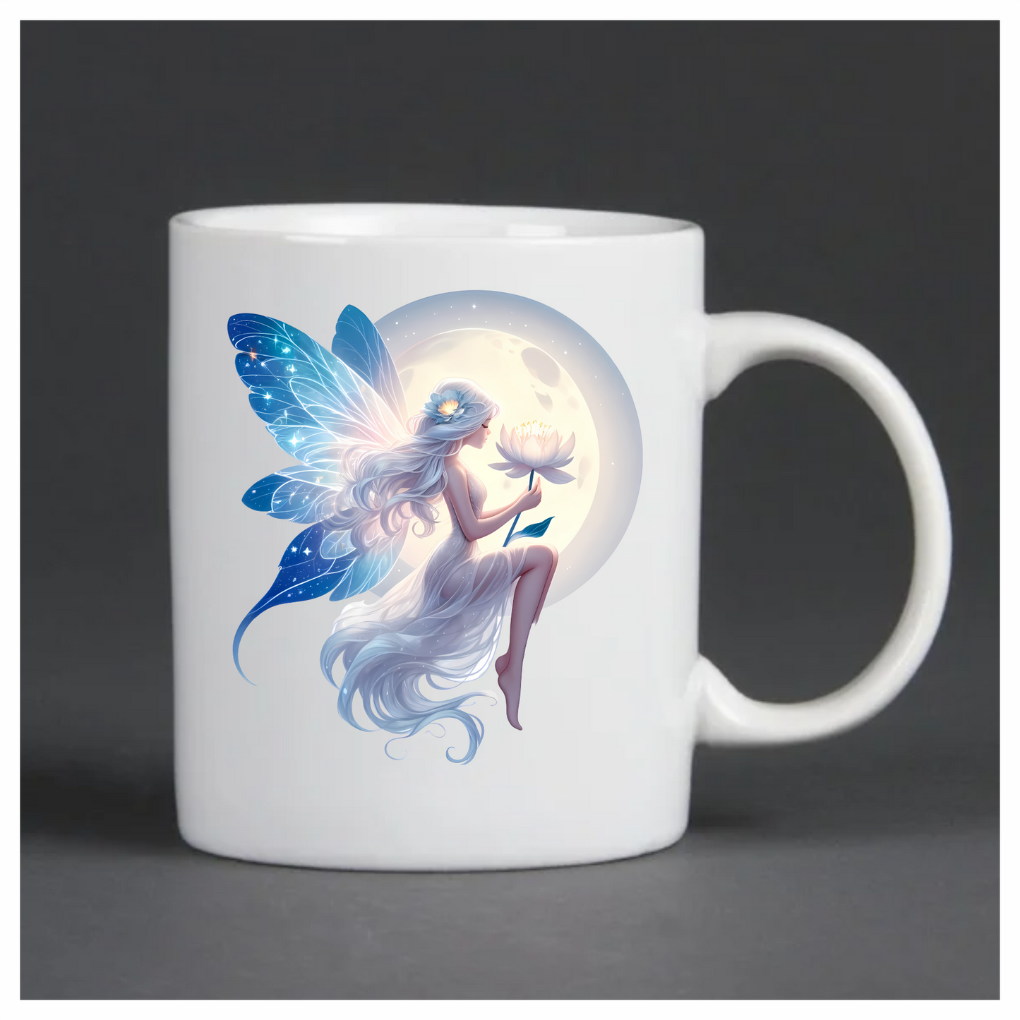 White Fairy sat in moonlight holding a flower vinyl sticker decal
