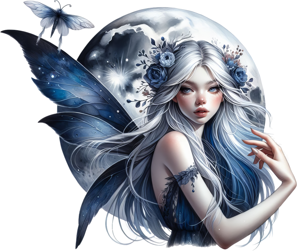 Dark blue fairy with moon vinyl sticker decal