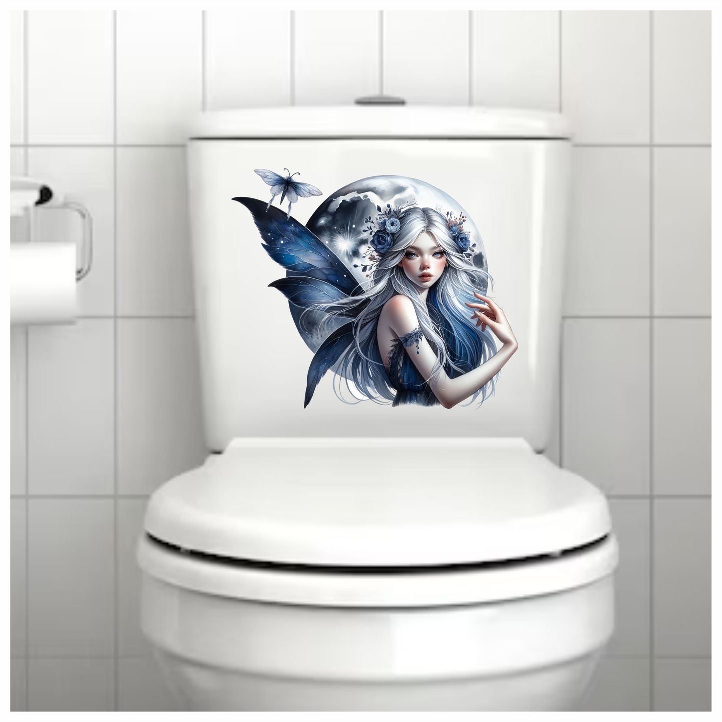 Dark blue fairy with moon vinyl sticker decal