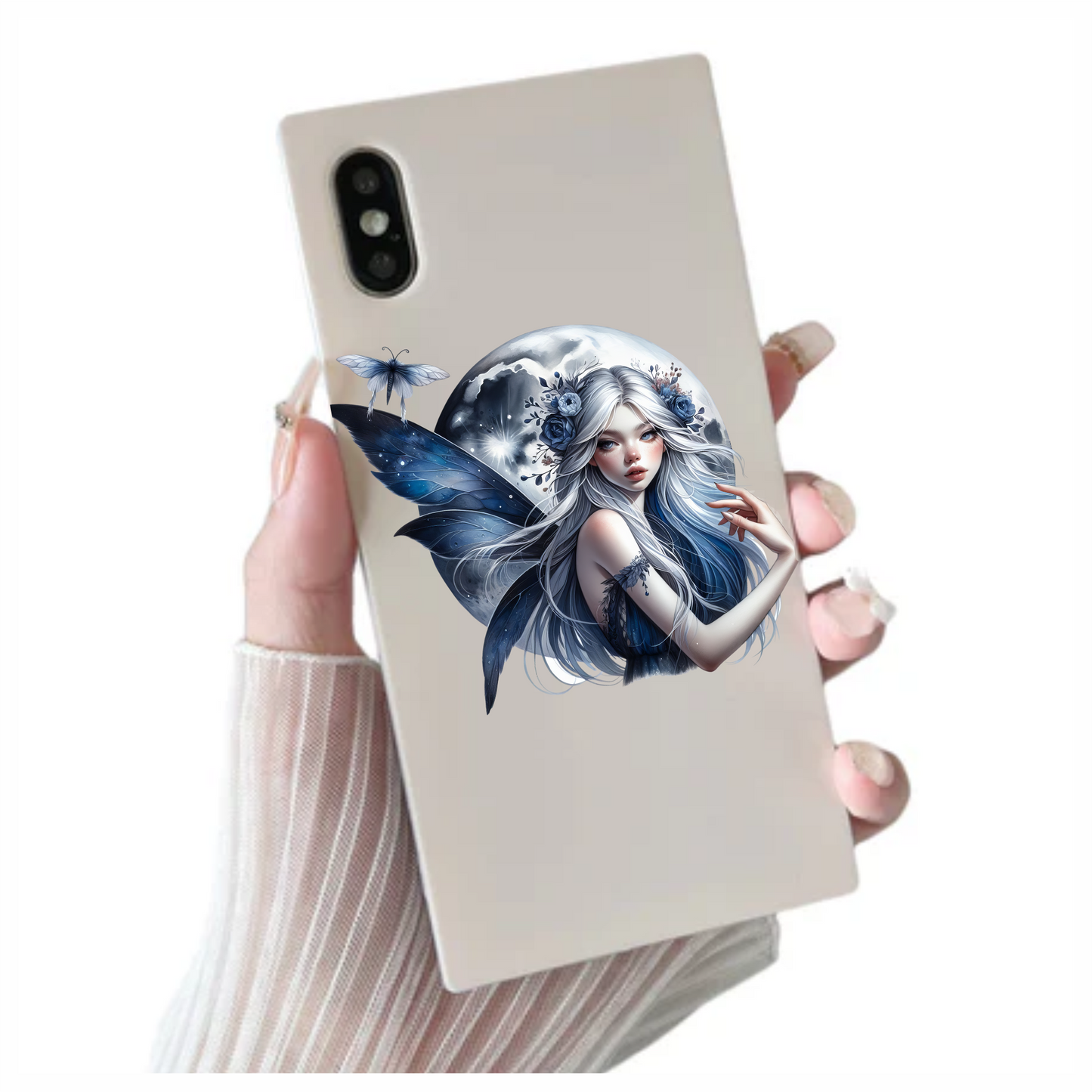 Dark blue fairy with moon vinyl sticker decal