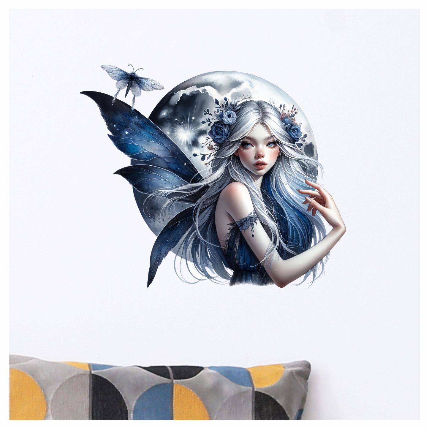 Dark blue fairy with moon vinyl sticker decal