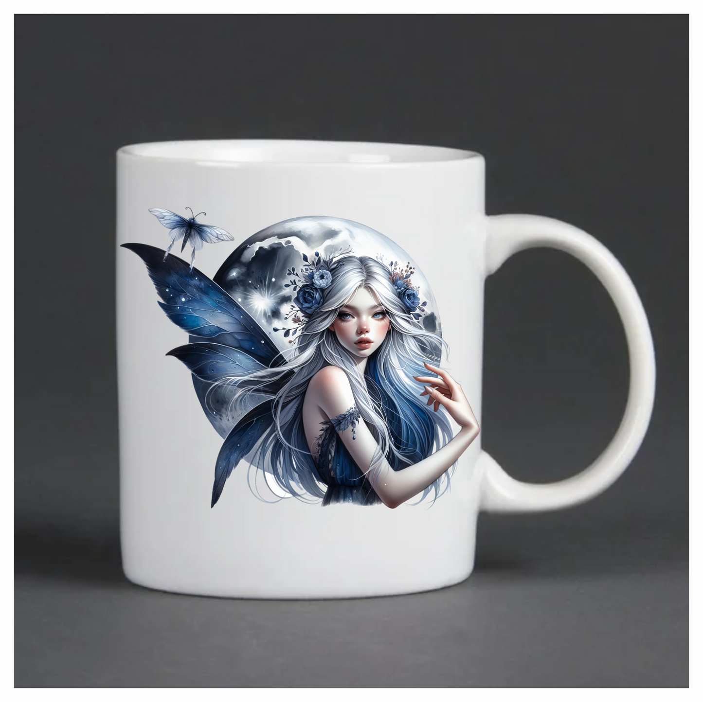 Dark blue fairy with moon vinyl sticker decal