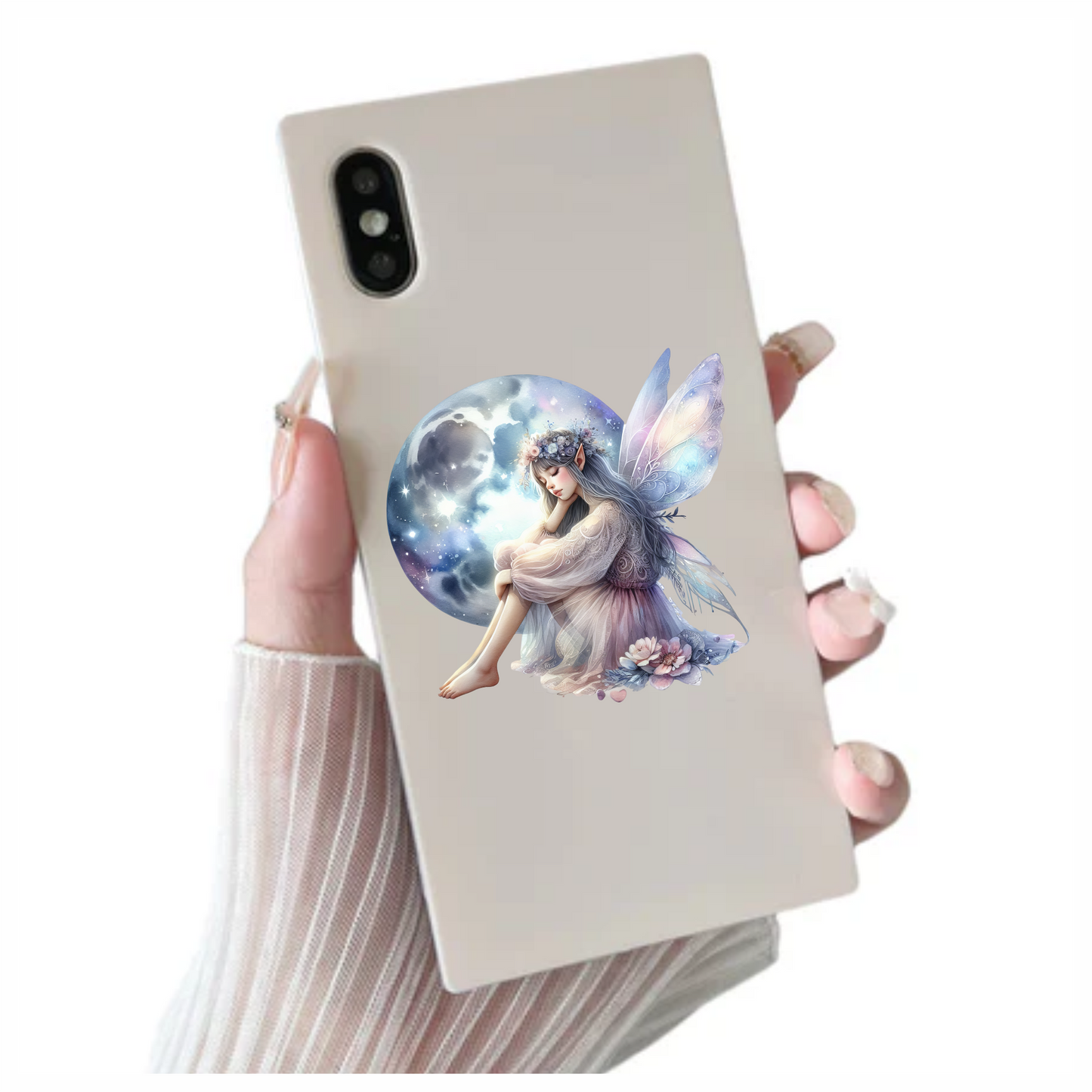 Pretty fairy sitting in front of moon vinyl sticker decal