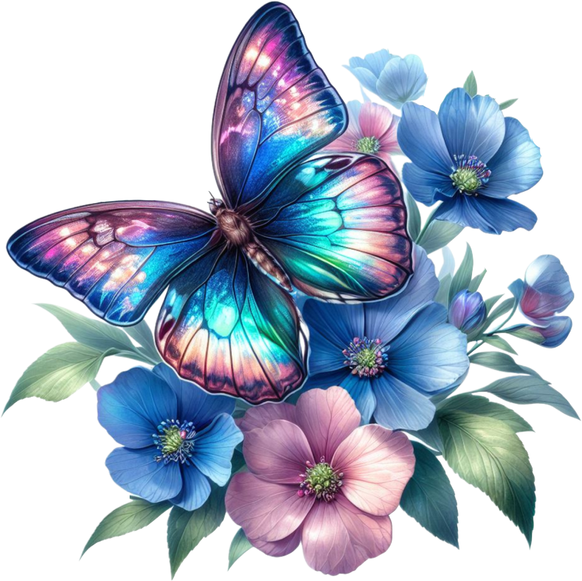 Neon blue butterfly on a flower vinyl sticker decal