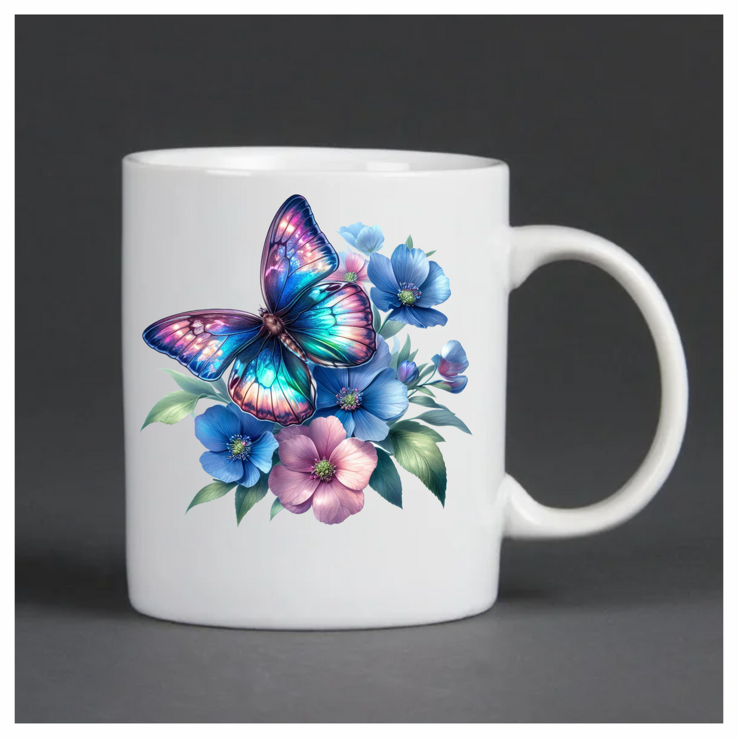 Neon blue butterfly on a flower vinyl sticker decal