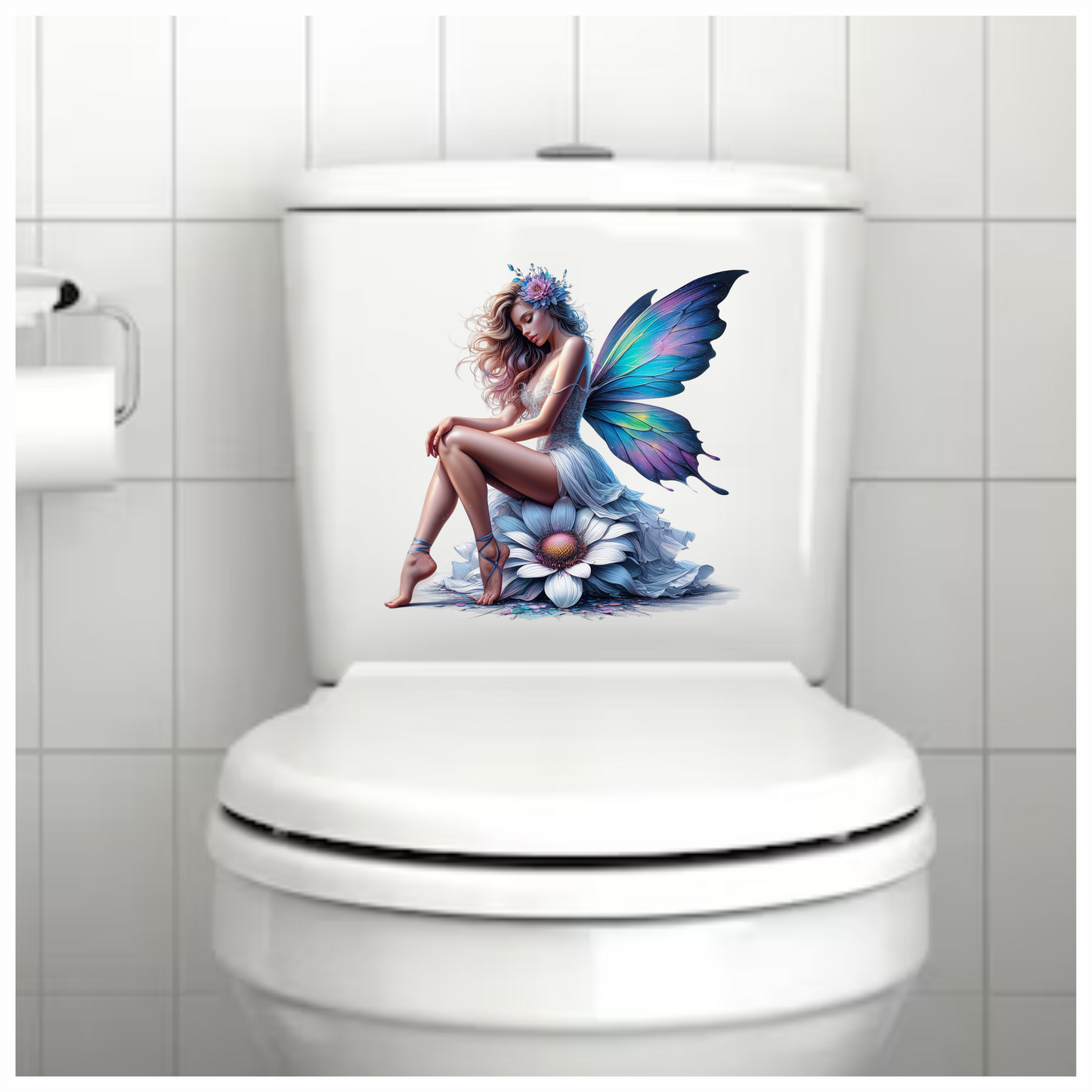 Violet fairy sat on a flower vinyl sticker decal