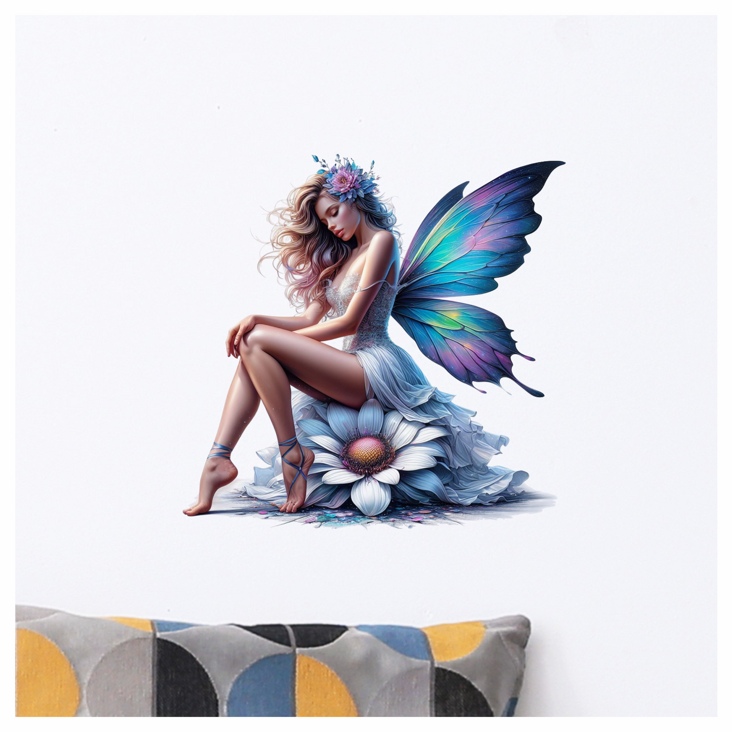 Violet fairy sat on a flower vinyl sticker decal