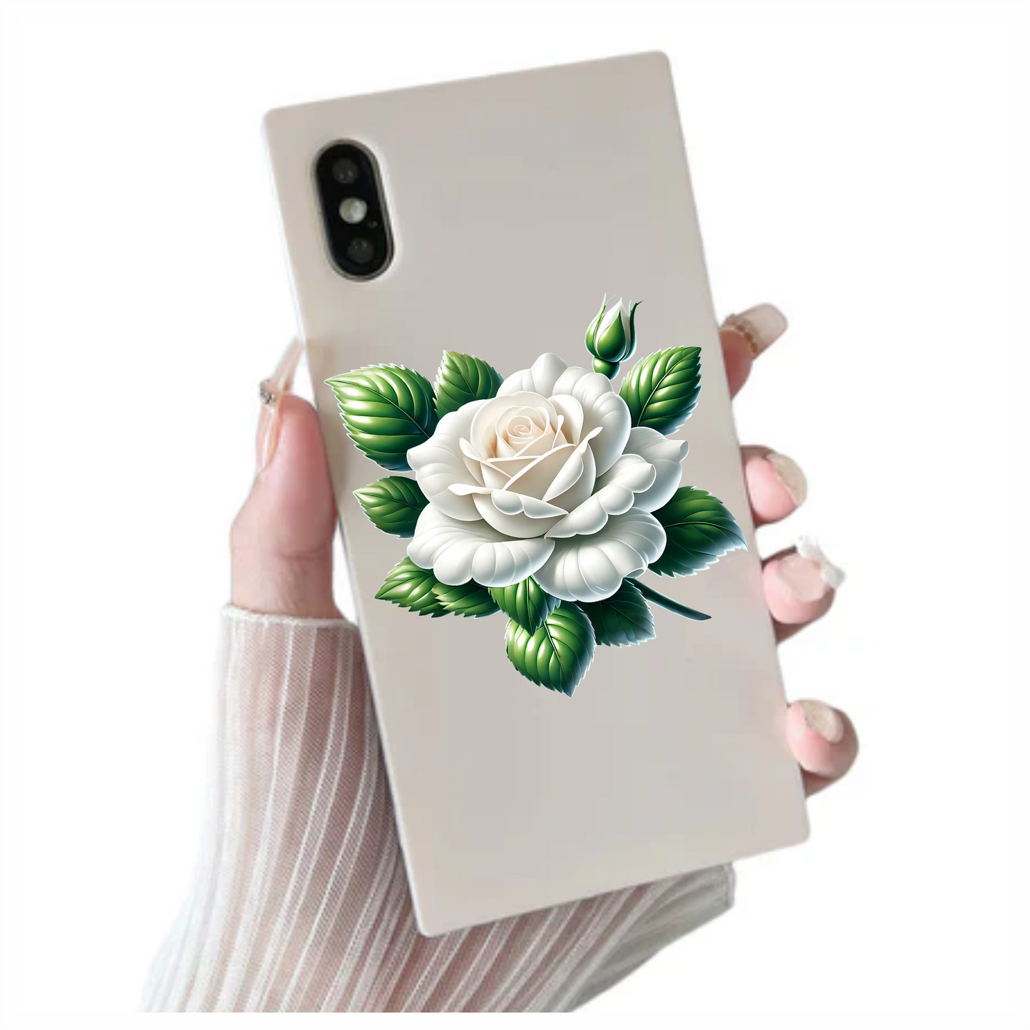 White rose flower vinyl sticker decal