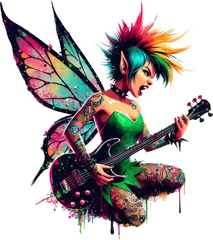 Colourful punk fairy rock star grunge vinyl sticker decal
