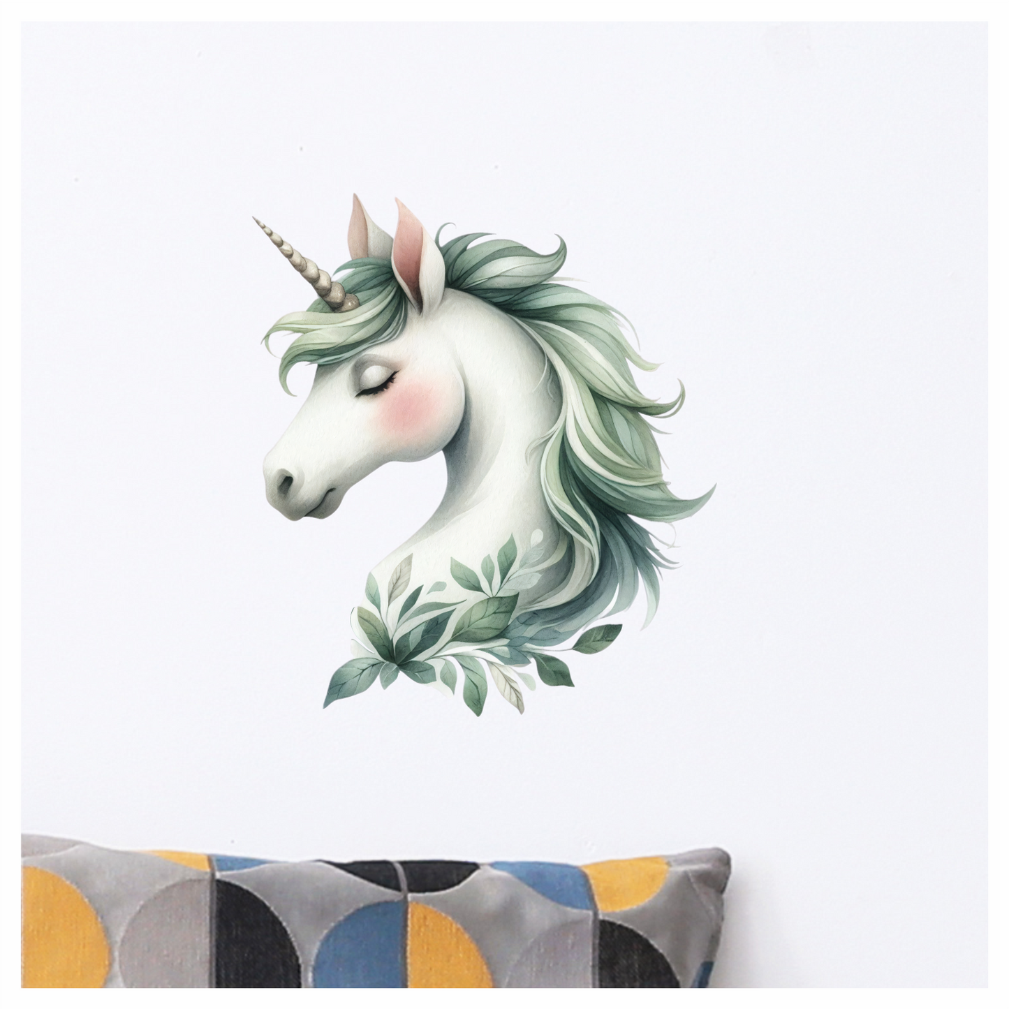 Pastel green unicorn head kids vinyl sticker decal