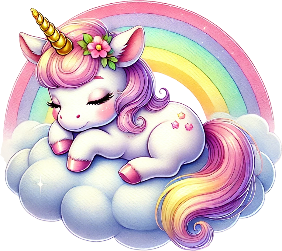 Unicorn sleeping on a cloud with rainbow kids vinyl sticker decal