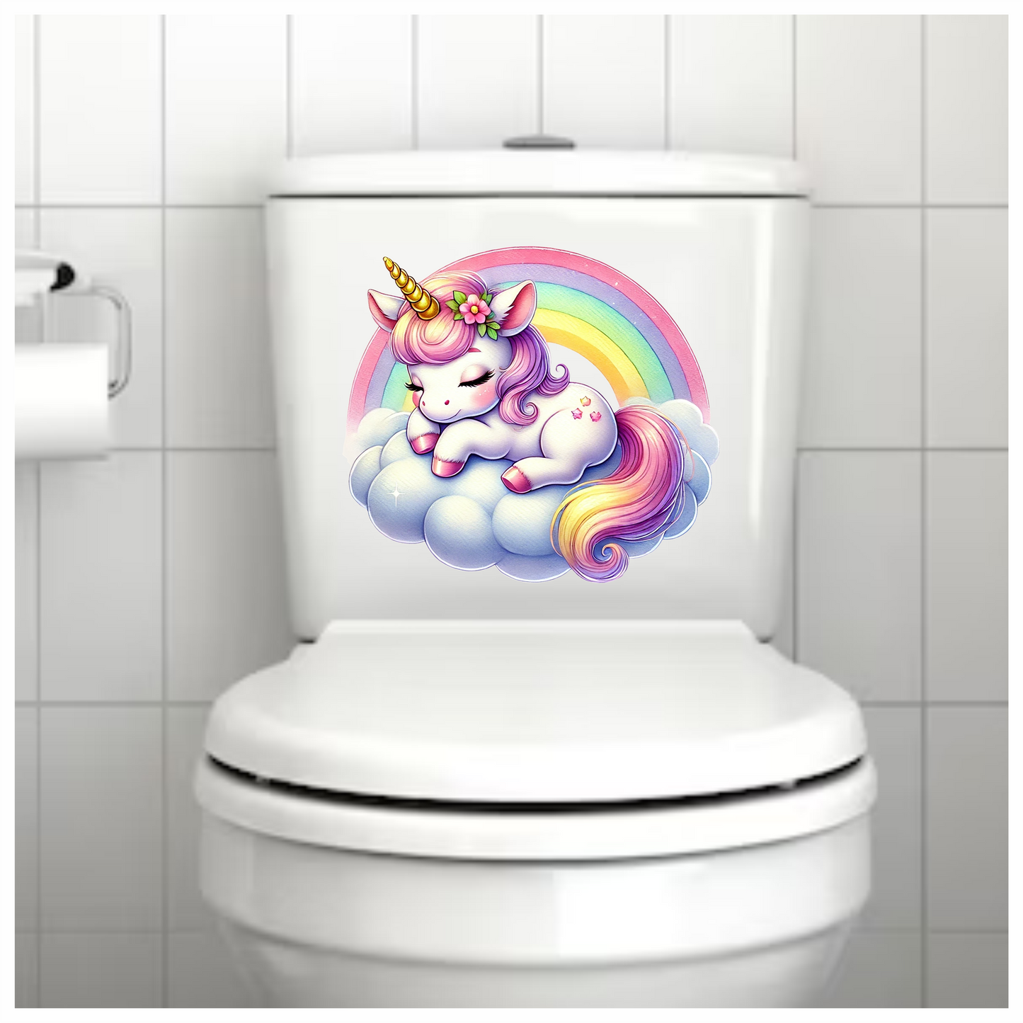 Unicorn sleeping on a cloud with rainbow kids vinyl sticker decal