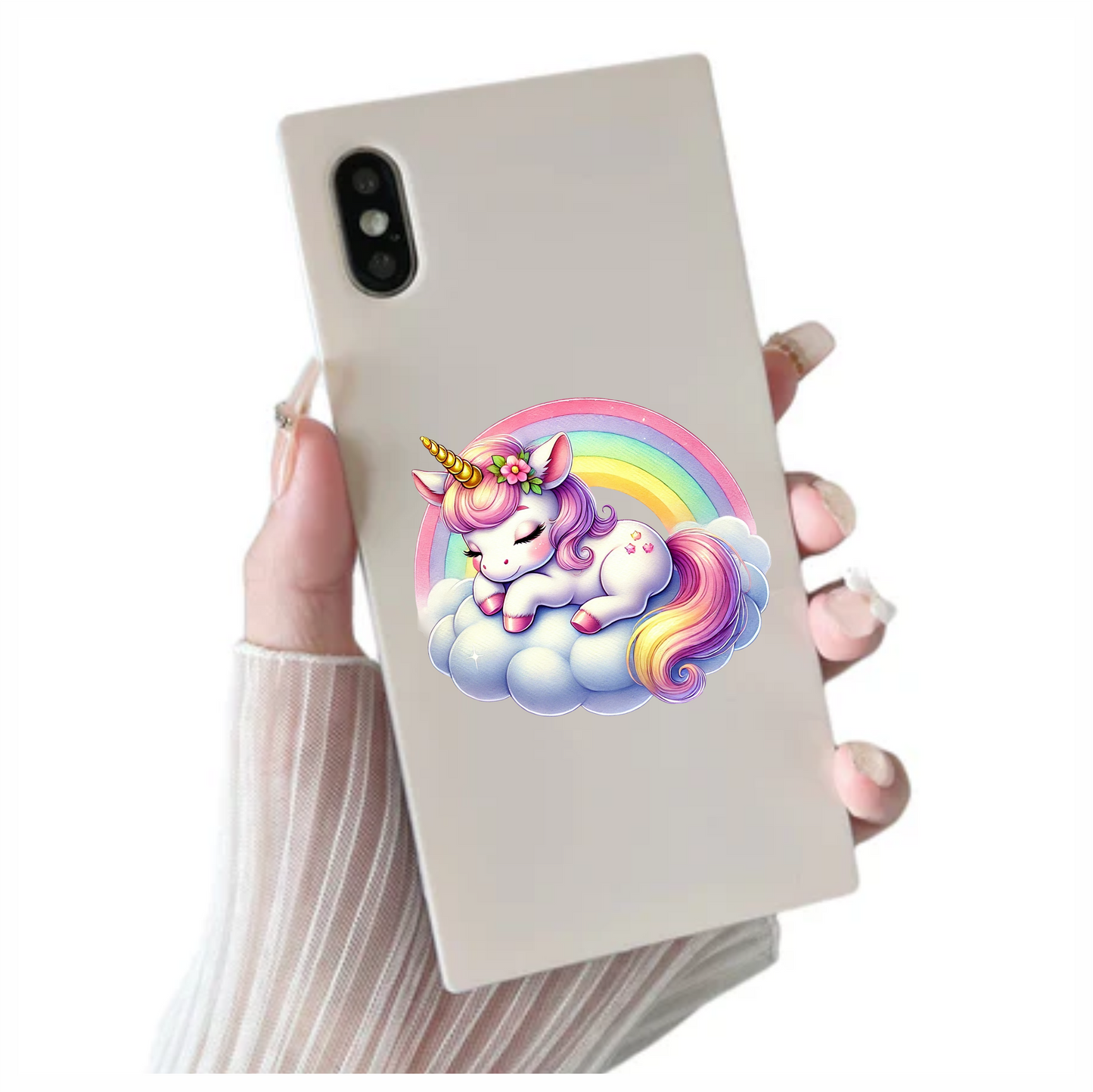 Unicorn sleeping on a cloud with rainbow kids vinyl sticker decal