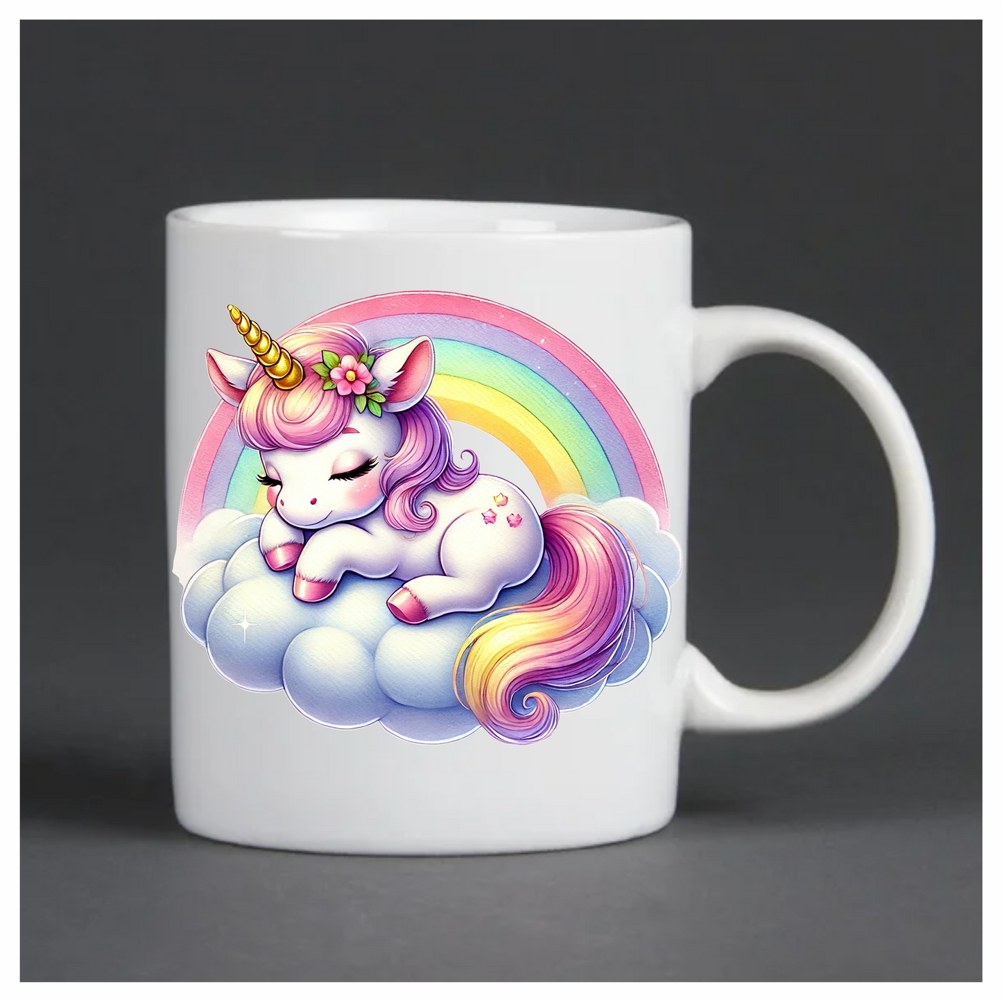 Unicorn sleeping on a cloud with rainbow kids vinyl sticker decal