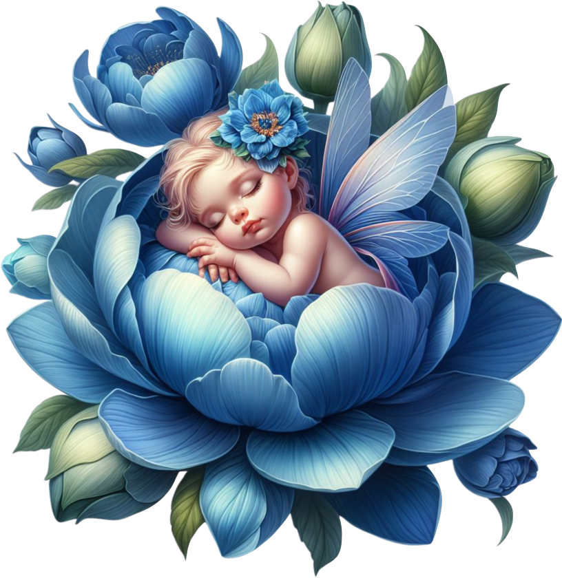 Baby fairy in a blue flower vinyl sticker decal