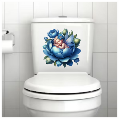 Baby fairy in a blue flower vinyl sticker decal