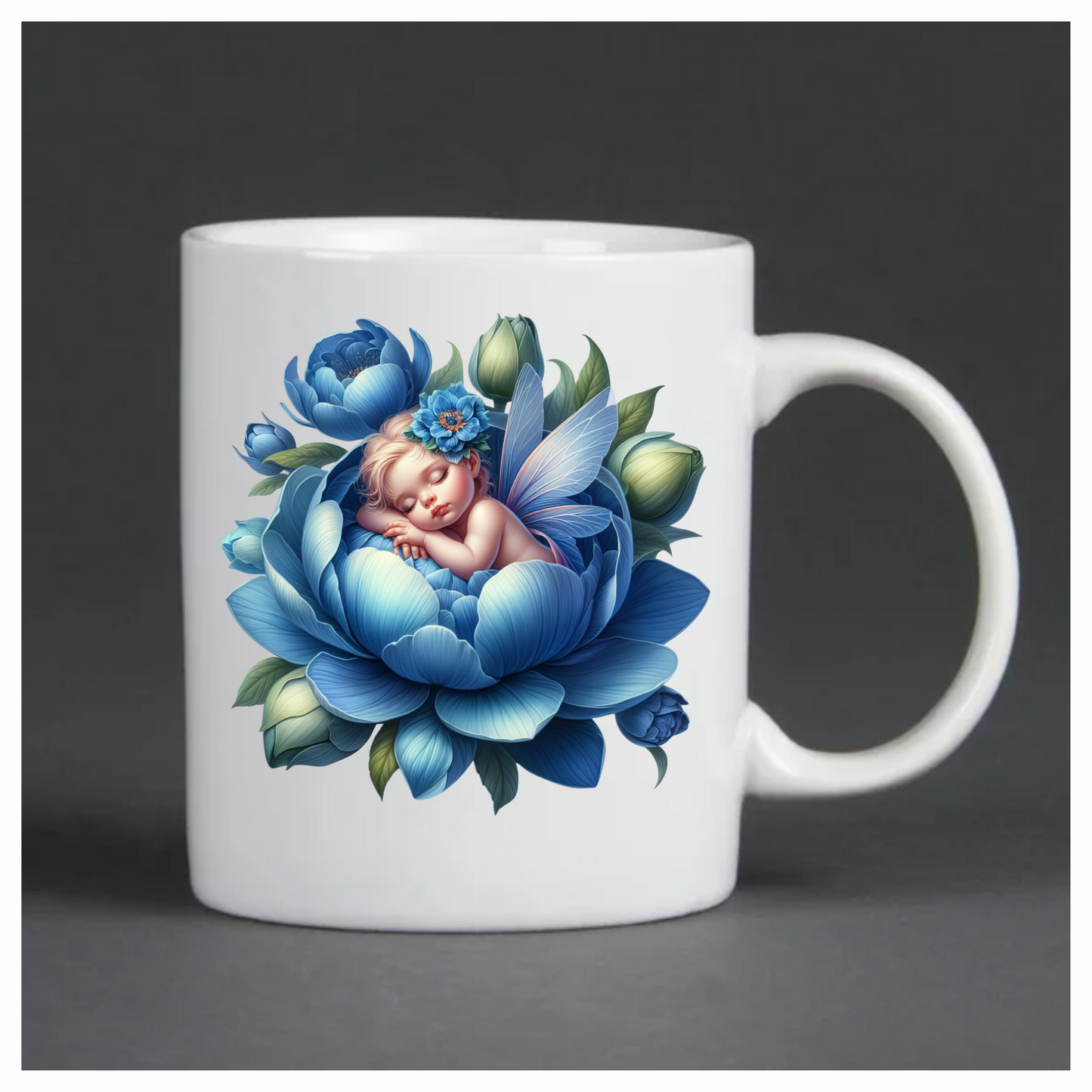 Baby fairy in a blue flower vinyl sticker decal