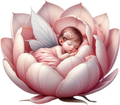 Baby fairy in a pink flower vinyl sticker decal