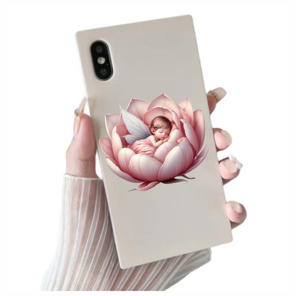 Baby fairy in a pink flower vinyl sticker decal