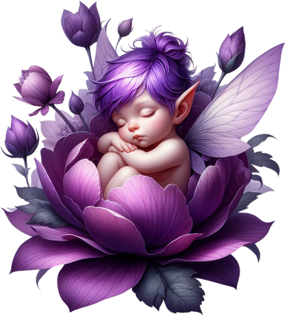 Baby fairy in a purple flower vinyl sticker decal