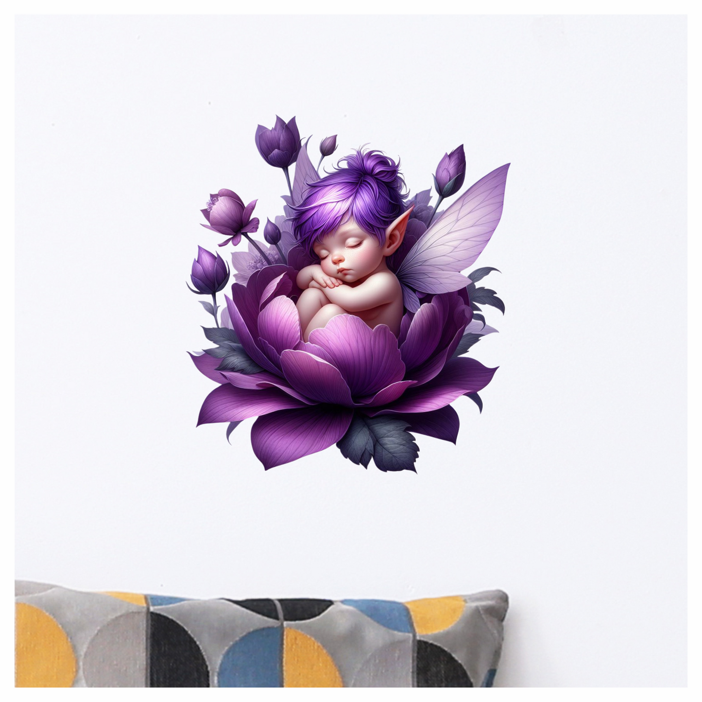 Baby fairy in a purple flower vinyl sticker decal