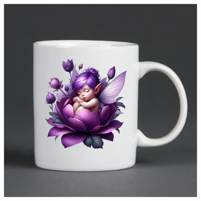Baby fairy in a purple flower vinyl sticker decal