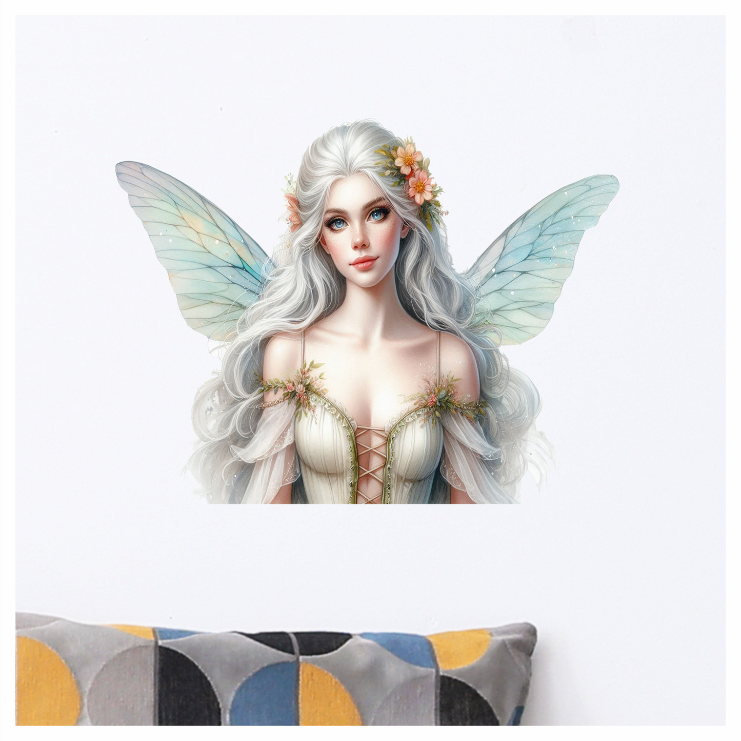 Beautiful white fairy with wings vinyl sticker decal