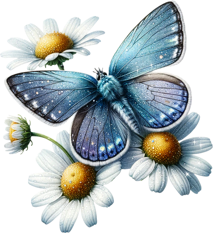 Teal butterfly on a yellow flower vinyl sticker decal