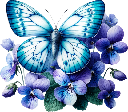 Blue butterfly on a purple flower vinyl sticker decal